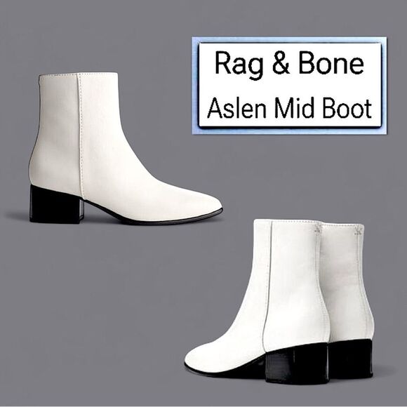Rag & Bone Aslen Mid Leather Chelsea Boot Antique White - Picture 1 of 16